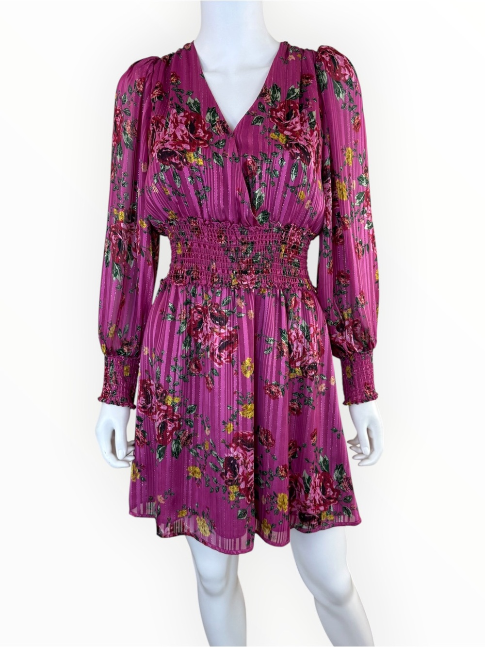 WAYF NWT Magenta Stripe Floral Mini Dress Size S Q1050